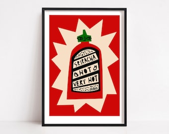 Hot Sriracha Print: Bold Red Mid Century Wall Art