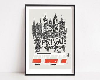 Impression de Prague, affiche de voyage de style rétro en République tchèque, créez votre propre ensemble d'impressions de ville de notre série Cityscape, plusieurs tailles disponibles