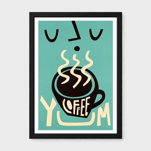 Coffee Wall Art: Retro Kitchen Print (Teal / Blue Green), Quirky Cafe Art Poster