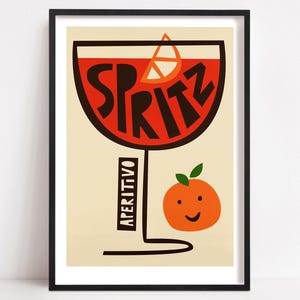 Impresión de cóctel Spritz: arte de cocina moderno retro de mediados de siglo