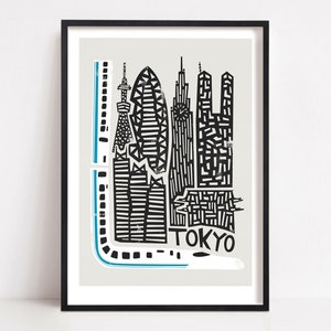 Tokyo City Print, World Travel Poster, Japan Print, Travel Gift, Home Decor, Shinkansen Bullet Train, Architecture City Art, Retro Print