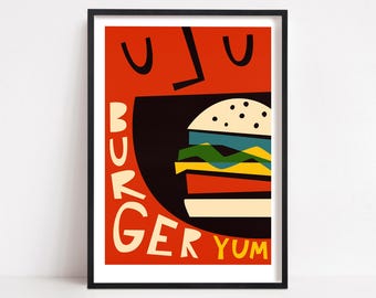Burger Print: Red Retro Food Art