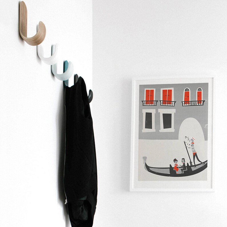 Venetian Gondola Illustration. Mid Century Style grey and red drawing of a couple on a gondola in Venice. Italy Honeymoon Gift Idea. image 9