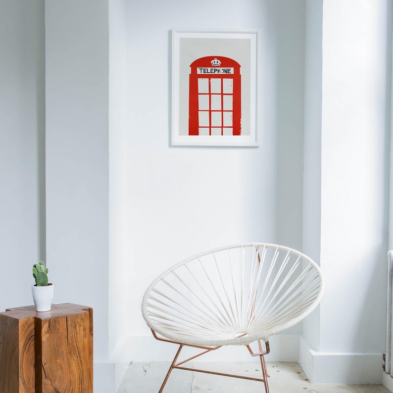 London Red Telephone Box Print: Mid Century Themed Travel Art image 9