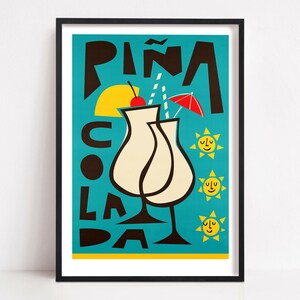 Impresión de piña colada, póster de cócteles, arte de cocina, impresión de alcohol, regalo de bebida, regalo de amante de la comida, inauguración de la casa, impresión de mediados de siglo, arte retro