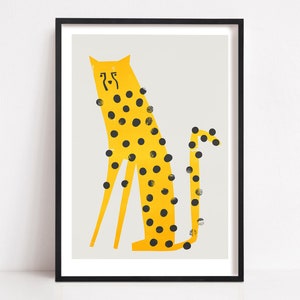 Gepard Print, Safari Wildtier Poster, Mid Century Tierdruck Wandkunst. Schneller Gepard illustriert im Retro Mid Century Stil.
