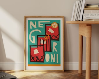 Negroni Poster, Cocktail Print for Kitchen Decor, Mid Century Breakfast Bar Art, Bartender Gift Idea