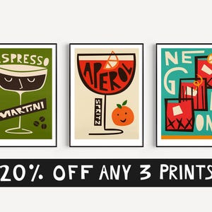 3 Stück Cocktail Prints, Galerie Wandkunst, Mix and Match 3-teiliges Cocktail-Set von Fox & Velvet, Dekoration für Küche oder Hausbar, 3 Poster im Set