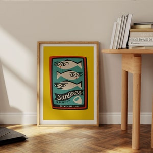 Sardines Art, Retro Can, Fish Lover Gift, Food Idea, Coastal Kitchen Decor, Fish Market, Shoal Poster, Mediterranean Seafood Festival image 4