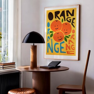 Orange Wall Art: Fruit Print for Kitchen, Retro Colourful Poster, Bright Breakfast Artwork image 7
