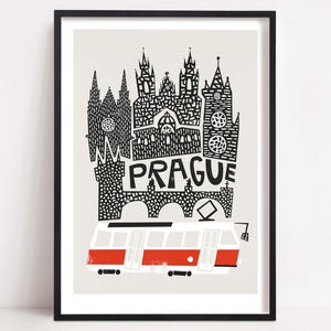 Prague Print: Czech Republic Travel Poster With Tram image 1