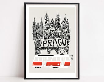 Prague Print: Czech Republic Travel Poster With Tram