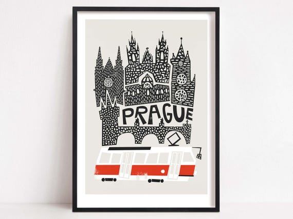 Prague Print: Czech Republic Travel Poster With Tram