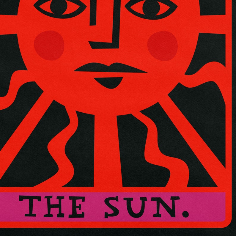 Póster del Tarot del Sol: Estampado celestial Art Déco en rojo imagen 6