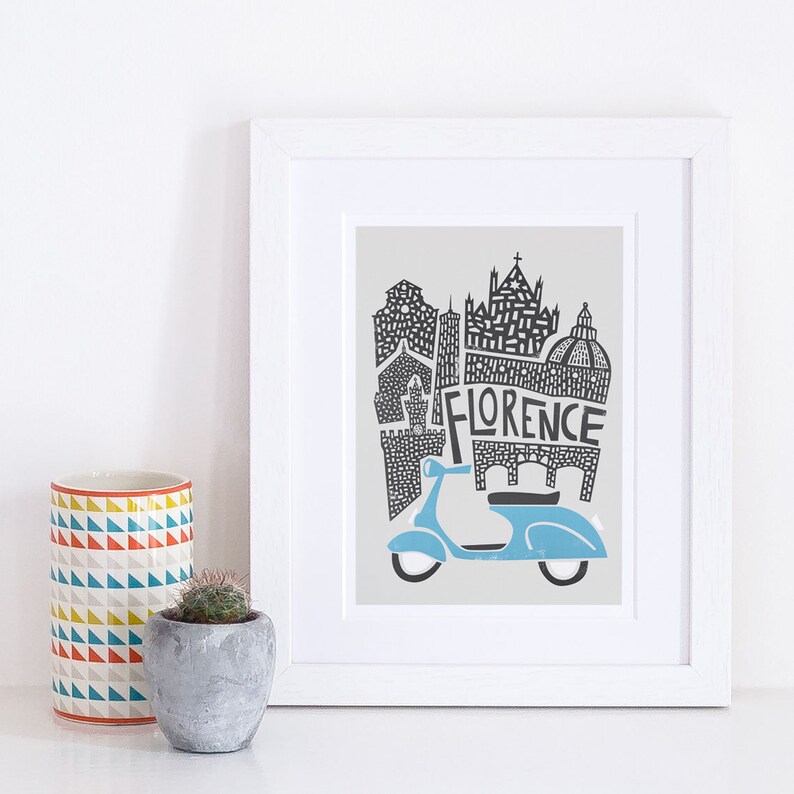 Florence Cityscape Print, City Skyline, Travel Art, Retro Scooter, Living Room Decor, Tuscany Italy, Europe, Firenze, Architecture Art image 7