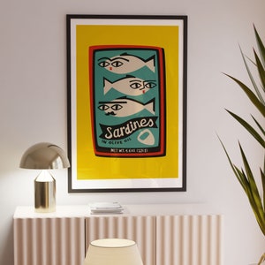 Sardines Art, Retro Can, Fish Lover Gift, Food Idea, Coastal Kitchen Decor, Fish Market, Shoal Poster, Mediterranean Seafood Festival image 7