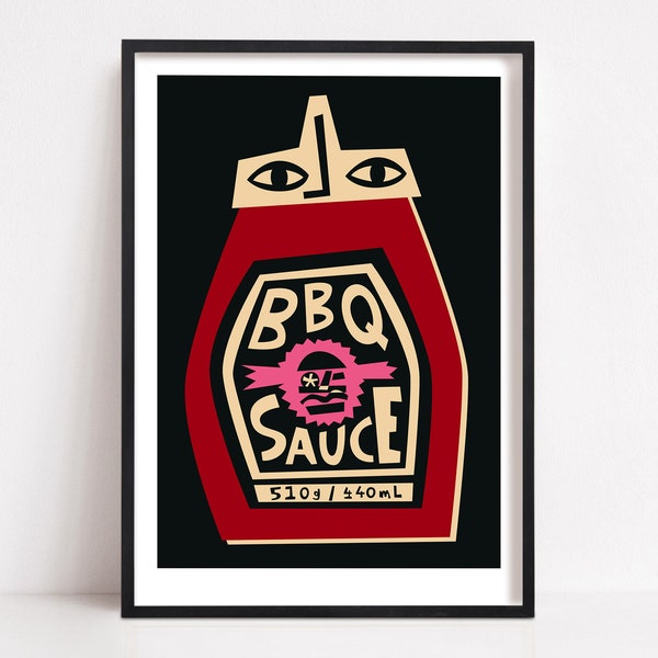 BBQ Sauce Kitchen Poster, Wall Decor for Him or Her, Retro Mid Century Wall Art, Mix and match with our other food and drink designs!