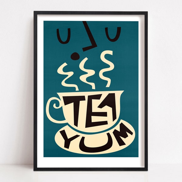 Retro Tee Print, Teeliebhaber Geschenk, Frühstücksecke Dekor, Mid Century Poster, Küchenkunst, Teetrinker Geschenk, Wohnung Dekor, Essen und Trinken