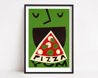 Pizza Print, Fast Food Art, Kitchen Print, Mid Century Decor, Dining Room, Foodie Gift, Food Lover, Margherita Pizza, Eat Sign, Italian Food