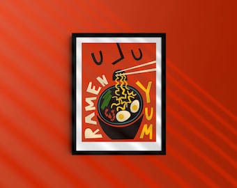 Japanese Ramen Food Print: Red Noodle Art