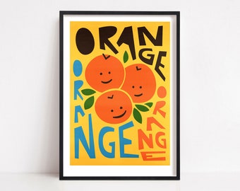 Orange Print, Fruit Art, Retro Kitchen Poster, Mid Century Modern, Kitchen Decor, Housewarming Gift, Foodie Art, Bright Art for Home