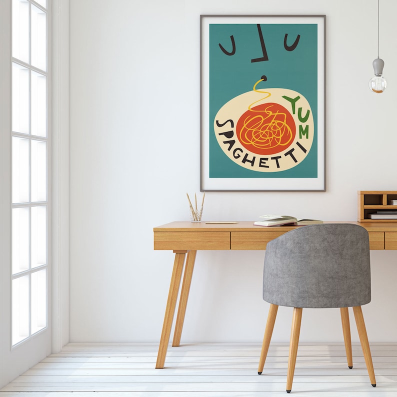 Retro Food Art Set Of 3, Kitchen Art Print, Foodie Gift Brother Sister, Wall Decor Posters, Sushi, Burger, Spaghetti, Restaurant Chef Art image 9