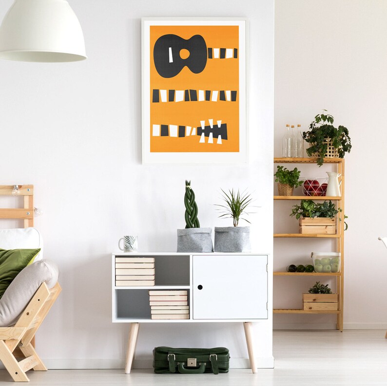 Guitar Art Mid Century Modern Wall Print Gift For Dad Music Etsy