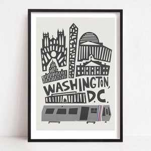 Washington DC Poster, Mid Century Style Travel Art, Gift for Wedding or Anniversary, Retro Style Travel Poster, Art for Gallery Wall