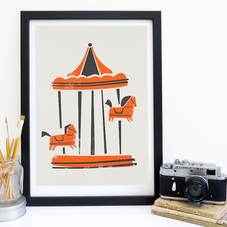 Parisian Carousel Art Print, Nursery Wall Art, Kids Poster, Paris Themed Decor, Mid Century Style, Illustrated Print, France Baby Playroom image 6