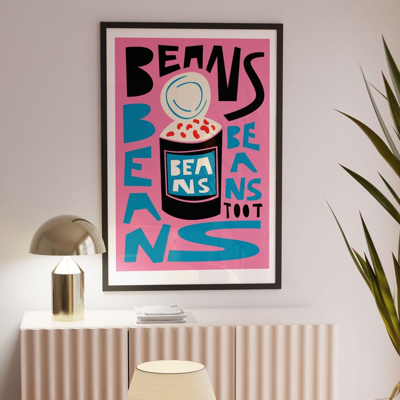 Beans Pop Art Food Print: Pink Typography Wall Art - Etsy