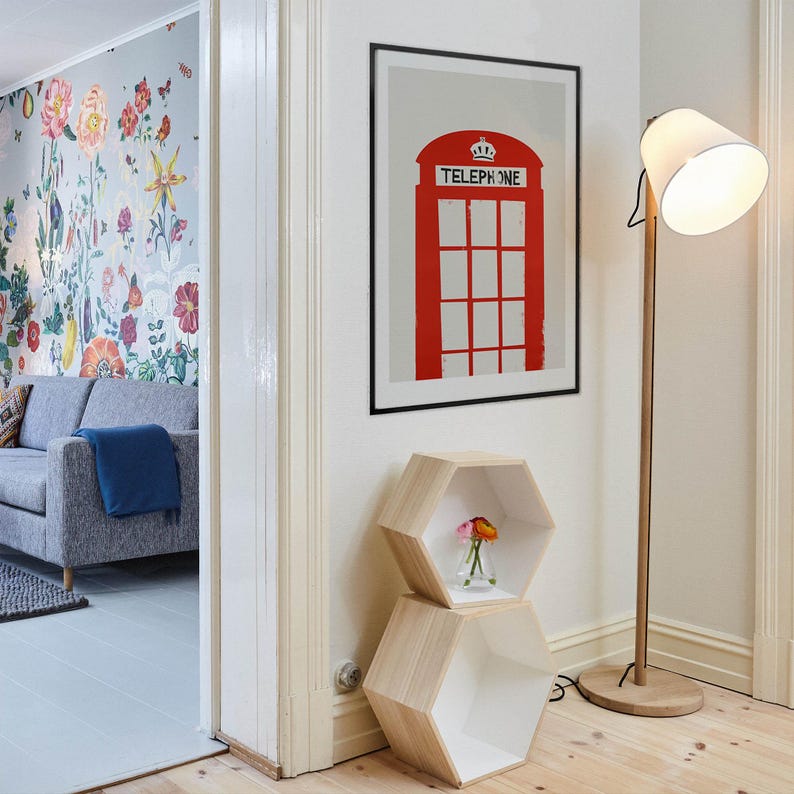 London Red Telephone Box Print: Mid Century Themed Travel Art image 5