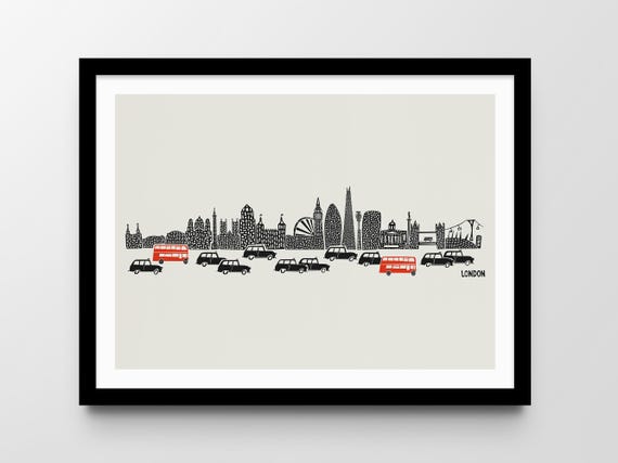 London Skyline Print: Panoramic Mid Century Memorabilia