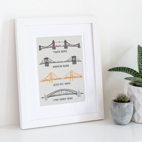 Bridges Print, 4 Bridge Poster, London, New York, San