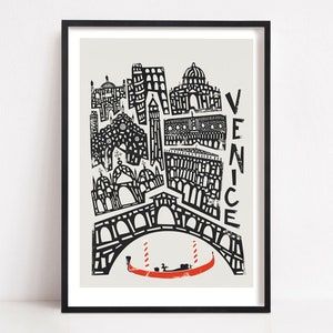Venice Italy Travel Poster: Buildings And Red Gondola Art