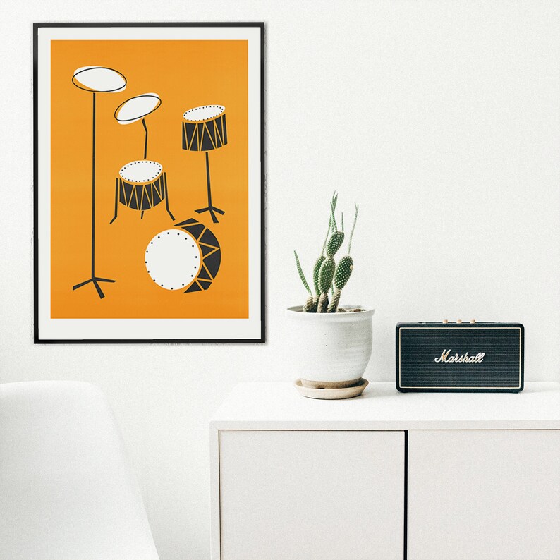 Drums Print Music Art Mid Century Modern Gift For Dad Etsy