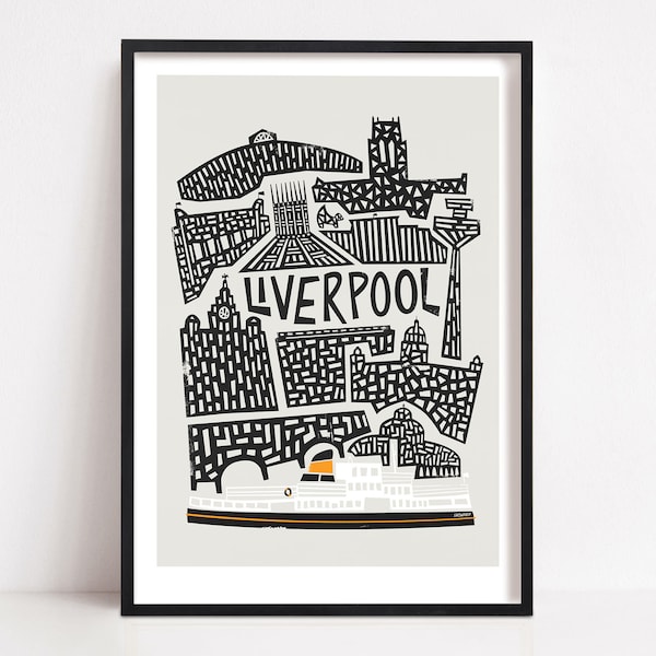 Pôster de viagem Liverpool City Print: Meados do Século XX - Decoração para Corredor