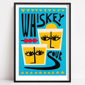 Whiskey Sour Cocktail Print, Klassische Cocktail Print Kollektion für die Galeriewand, Kunst für Whiskey-Liebhaber, Signature Cocktail Art