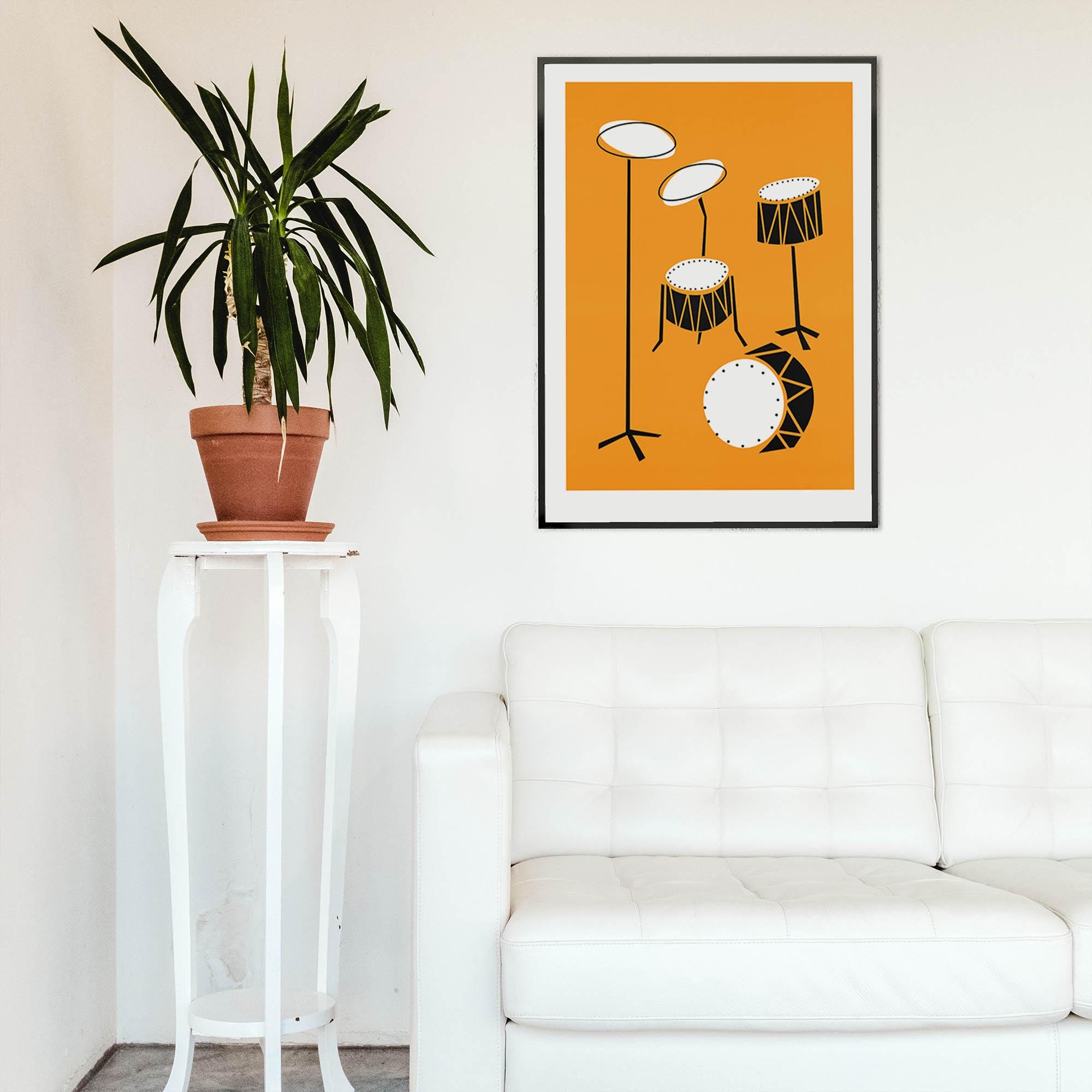 Jazz Drums Print: Orange Mid Century Modern Music Art - Etsy