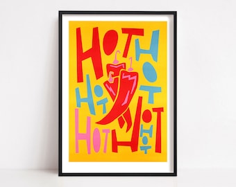 Chilli Kitchen Print, Spicy Foods, Kitchen Wall Art, Hot Spices, Food Print, Housewarming, Restaurant Cafe Art, Chef Gift, Foodie Poster