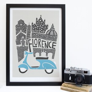 Florence Cityscape Print, City Skyline, Travel Art, Retro Scooter, Living Room Decor, Tuscany Italy, Europe, Firenze, Architecture Art image 10