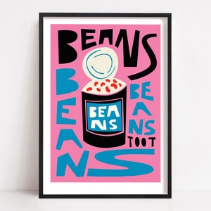 Baked Beans Food Poster, Retro Pop Art, Kitchen Wall Art, Kitchen Decor, Art Gift, Mid Century Modern, Foodie Gift, Kitchen Poster, Beans