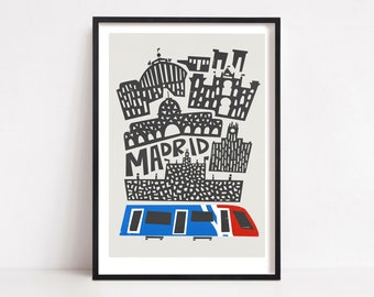 Madrid Print, Mid Century Travel Poster, Spain Poster, Madrid City Map Print, Wall Art for Living Room, Retro Travel Room Decor