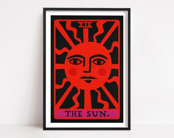 The Sun Tarot Poster, Art Deco Tarot Card Print, Celestial Tarot Deck Art, Vintage Sun Decor for Living Room