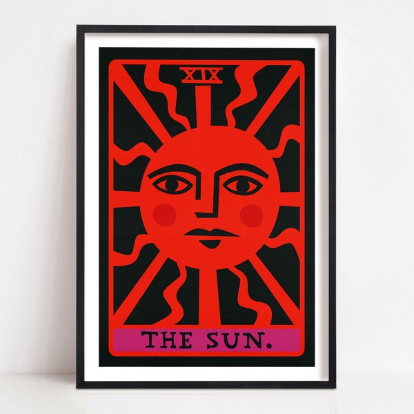 The Sun Tarot Poster, Art Deco Tarot Card Print, Celestial Tarot Deck Art, Vintage Sun Decor for Living Room