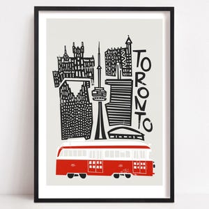 Toronto Cityscape Art Print: Mid-Century Modern Streetcar Illustration
