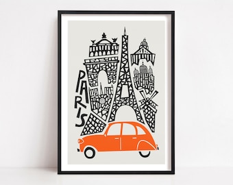 Paris City Print: Mid-Century Modern Travel Poster