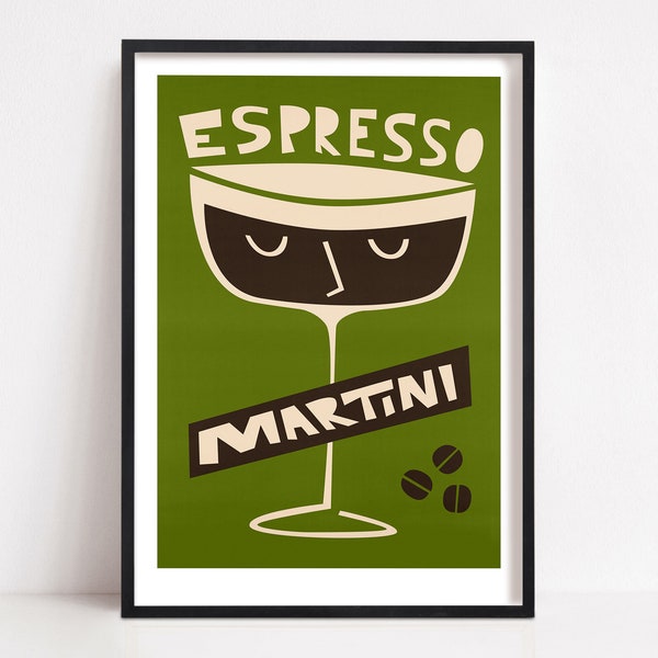 Espresso Martini Print, Cocktail Art, Mid Century Poster, Kitchen Decor, Retro Home, Print for Kitchen, MCM, Bartender Gift, Foodie Art
