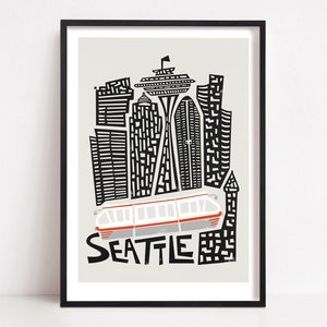 Seattle Print, Mid-Century City Map Poster. Mix and match with other Fox & Velvet prints to create the perfect travel gallery wall.