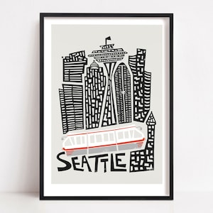 Seattle print, poster stadskaart uit het midden van de eeuw. Mix en match met andere Fox & Velvet-prints om de perfecte fotowand te creëren.