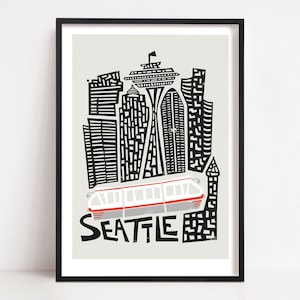 Seattle Print, Mid-Century City Map Poster. Mix and match with other Fox & Velvet prints to create the perfect travel gallery wall.